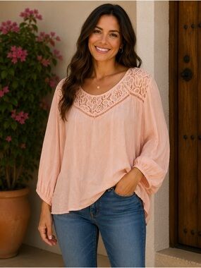 Sonoma Blush Lace Yoke Peasant Blouse